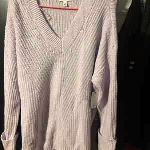 Nine West Purple V-Neck Sweater Ribbed Knit